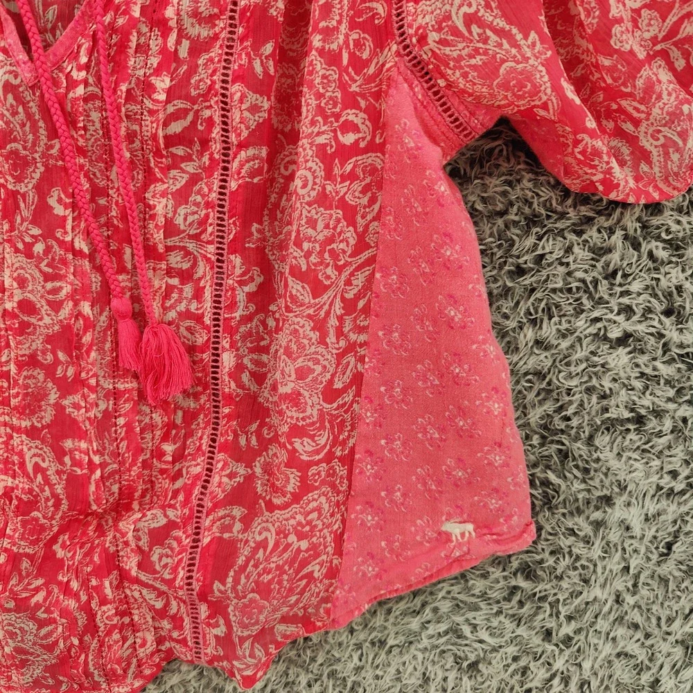 Abercrombie & Fitch Womens Boho Cottagecore Blouse M Pink Floral Peasant Top